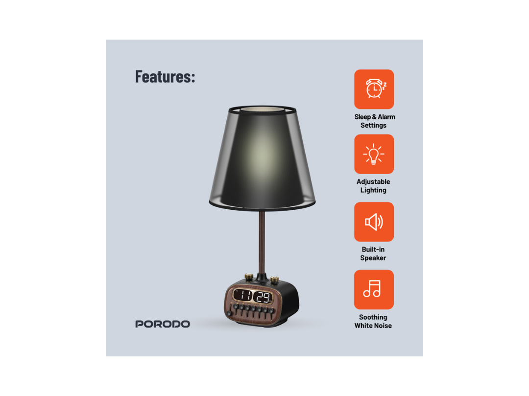 Porodo Retro Desk Lamp with White Noise & Bluetooth Speaker - Black Porodo Retro Desk Lamp with White Noise & Bluetooth Speaker - Black